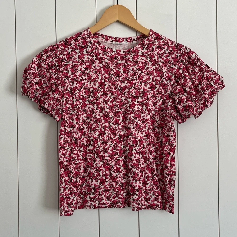 Zara Pink Floral Puff Sleeve Top